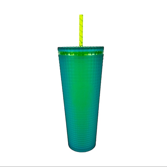 Starbucks 2022 ‘Mountain Dew’ Neon Green Yellow Grid Venti Tumbler Cup - Picture 2 of 9